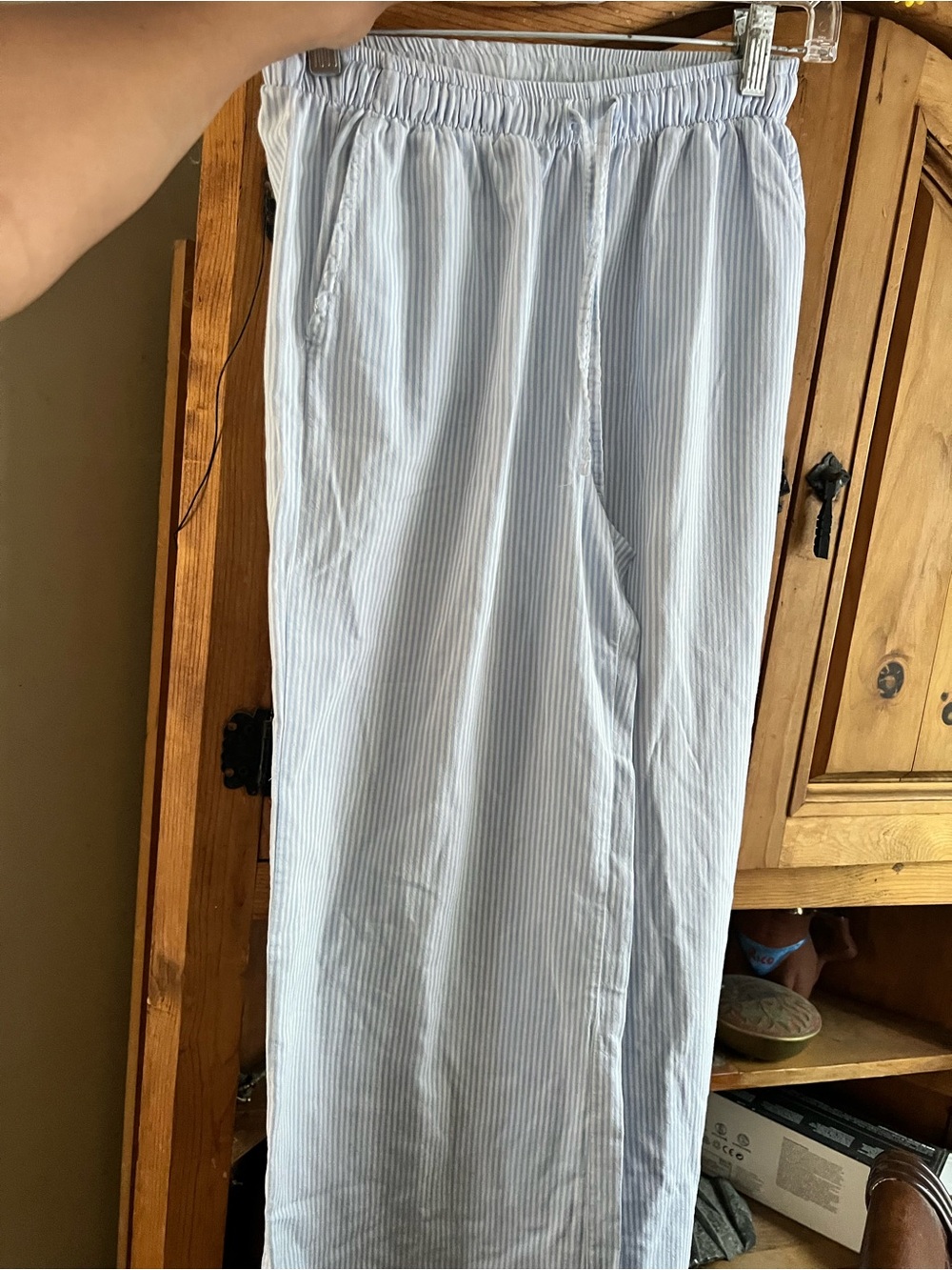 Light Blue Pinstripe Elastic Waist Women's Joggers